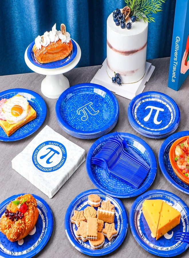 FillTouch 96 Pcs Pi Symbol Party Pie Plates and Napkins Party Supplies Pi Day Math Theme Symbol Decorations Including Disposable Paper Plates Napkins Fork Math Supplies for 24 Guests - Image 4